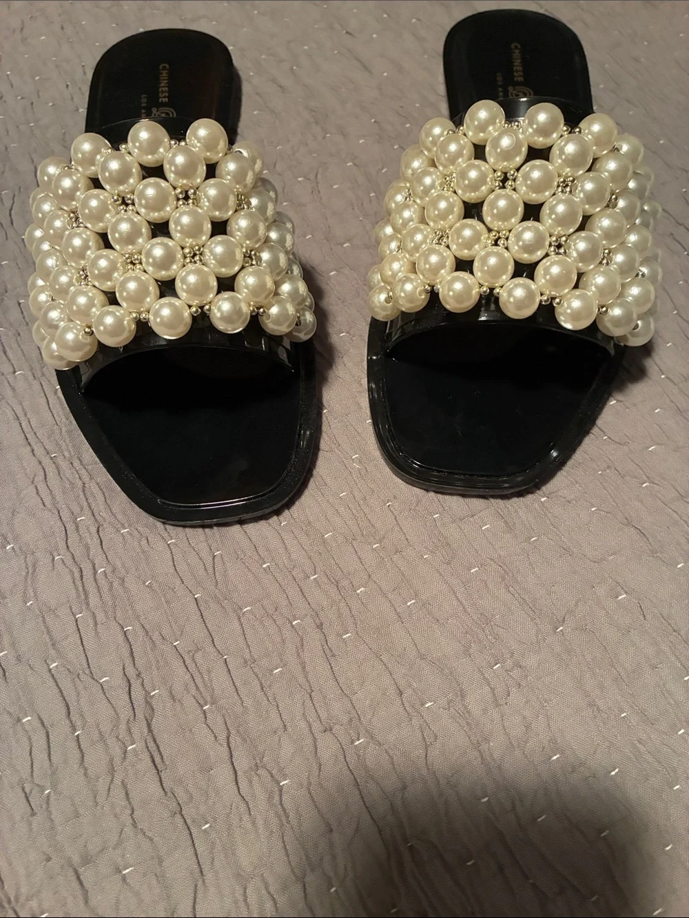 Chinese Laundry Black Slide Sandal with Pearl Embellishment. Size 7. Never worn